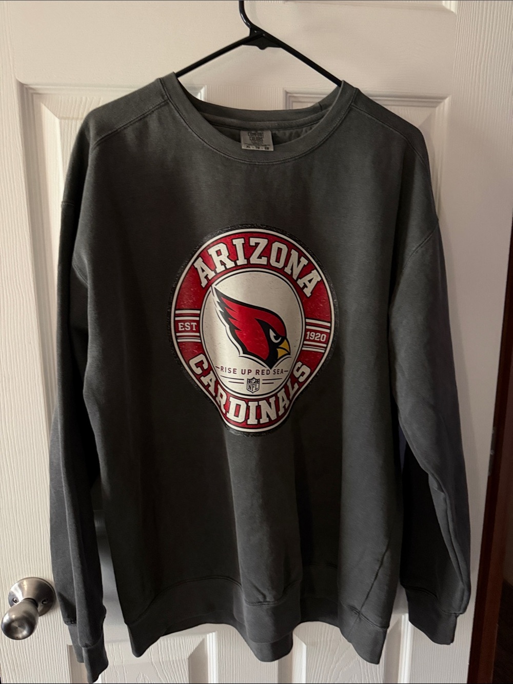 Comfort Colors Arizona Cardinals Gray Crewneck Sweatshirt with Red Logo